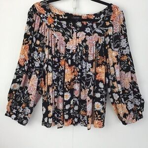 Nicole Miller India print, rayon, puff sleeve, boho blouse. NWT small oversized